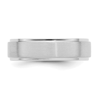 14k White Gold 6mm Lightweight Comfort Fit Brushed Satin/Polished Stepped Edge Wedding Band Size 7