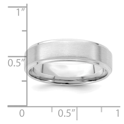14k White Gold 6mm Standard Weight Comfort Fit Brushed Satin/Polished Stepped Edge Wedding Band Size 11