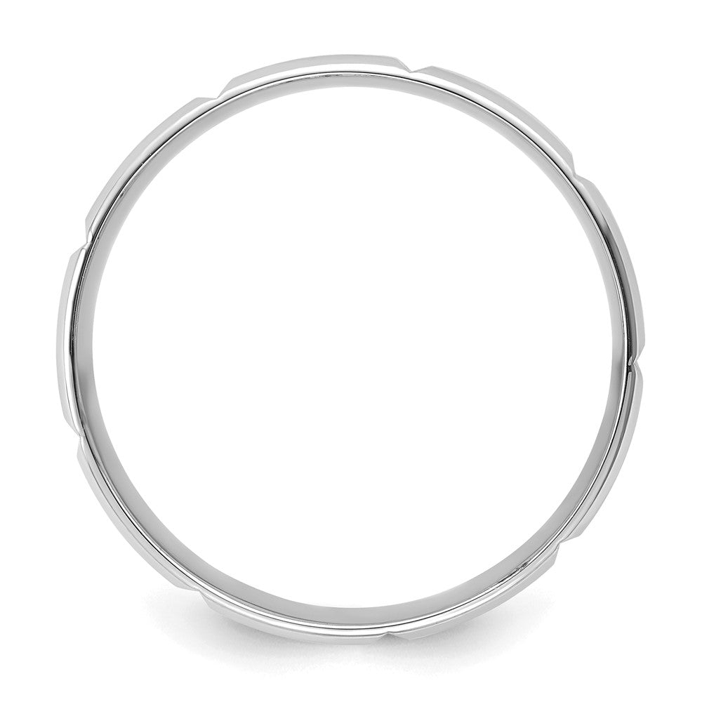 14k White Gold 6mm Heavyweight Comfort Fit Brushed/Polished Beveled Edge with Vertical Lines Wedding Band Size 8