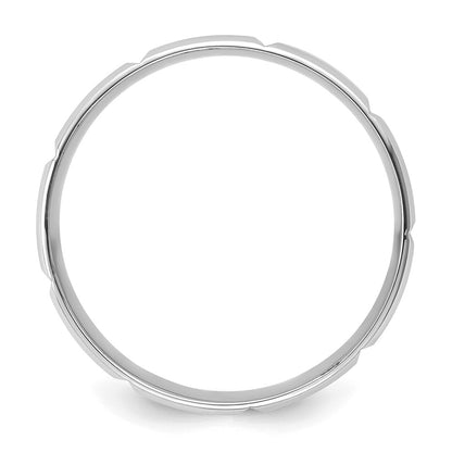 14k White Gold 6mm Heavyweight Comfort Fit Brushed/Polished Beveled Edge with Vertical Lines Wedding Band Size 12