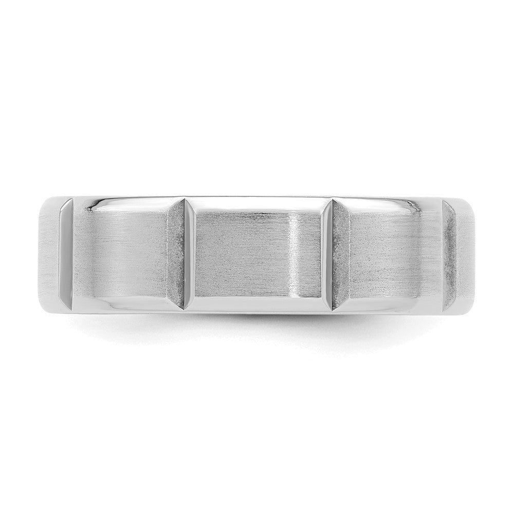 14k White Gold 6mm Heavyweight Comfort Fit Brushed/Polished Beveled Edge with Vertical Lines Wedding Band Size 8
