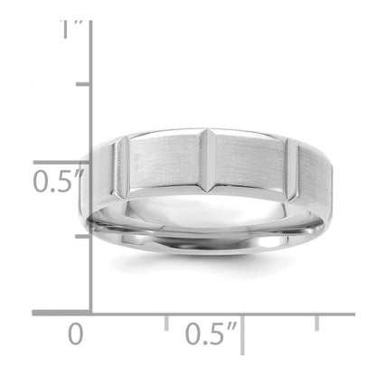 14k White Gold 6mm Standard Weight Comfort Fit Brushed/Polished Beveled Edge with Vertical Lines Wedding Band Size 9.5