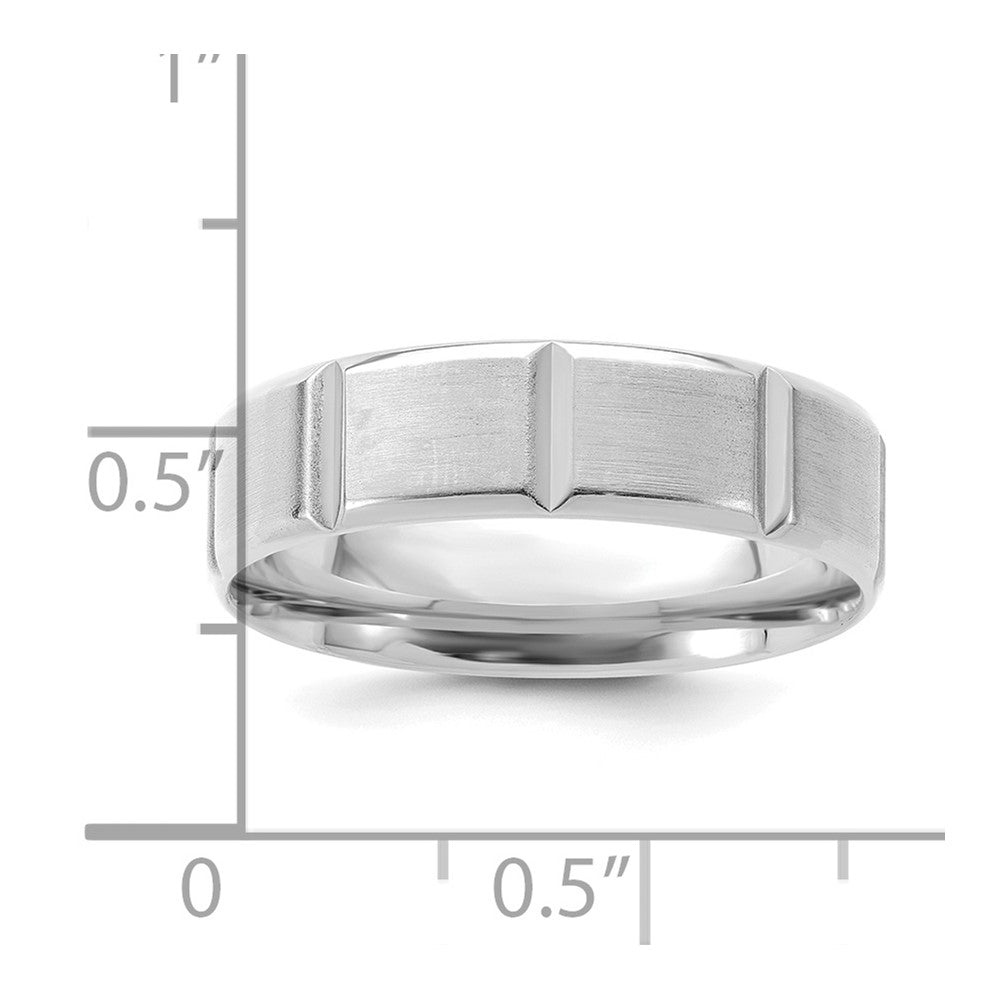 14k White Gold 6mm Heavyweight Comfort Fit Brushed/Polished Beveled Edge with Vertical Lines Wedding Band Size 8