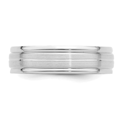 14k White Gold 6mm Standard Weight Comfort Fit Brushed Satin with Center Line Fancy Wedding Band Size 9