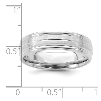 14k White Gold 6mm Standard Weight Comfort Fit Brushed Satin with Center Line Fancy Wedding Band Size 9