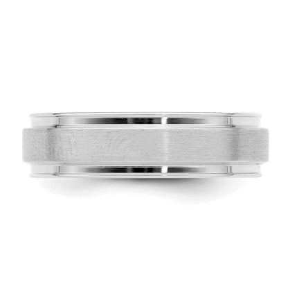 14k White Gold 6mm Heavyweight Comfort Fit Brushed Satin Fancy Wedding Band Size 8