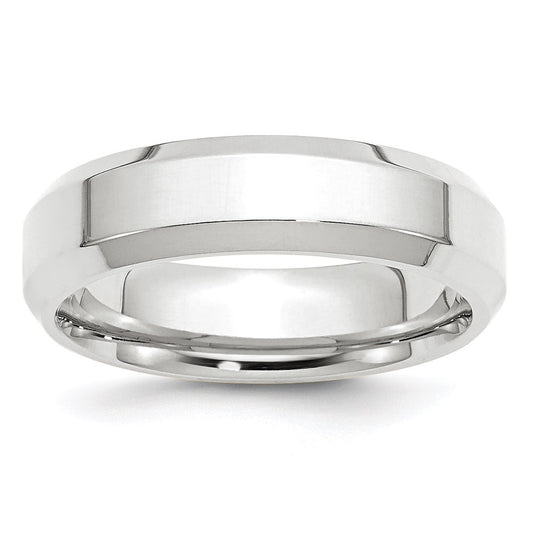 14k White Gold 6mm Beveled Edge Comfort Fit Wedding Band Size 12.5