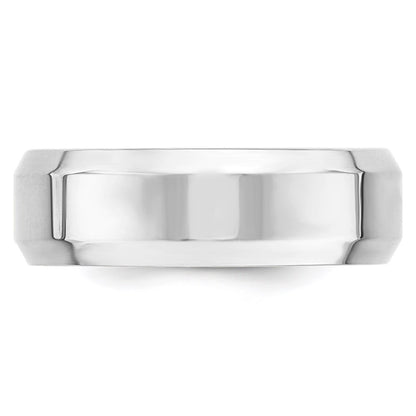 14k White Gold 7mm Beveled Edge Comfort Fit Wedding Band Size 7.5