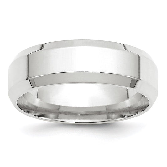 14k White Gold 7mm Beveled Edge Comfort Fit Wedding Band Size 9