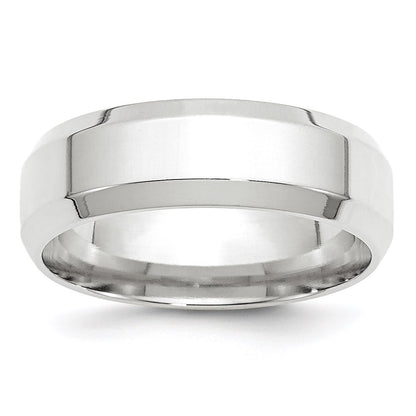 14k White Gold 7mm Beveled Edge Comfort Fit Wedding Band Size 7.5