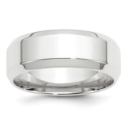 14k White Gold 8mm Beveled Edge Comfort Fit Wedding Band Size 9.5