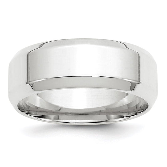 14k White Gold 8mm Beveled Edge Comfort Fit Wedding Band Size 13.5