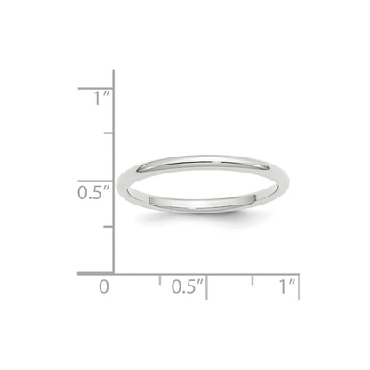 14k White Gold 2mm Standard Weight Comfort Fit Wedding Band Size 9