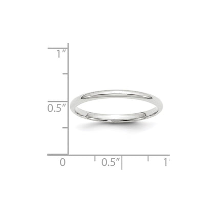 14k White Gold 2mm Lightweight Comfort Fit Wedding Band Size 5.5