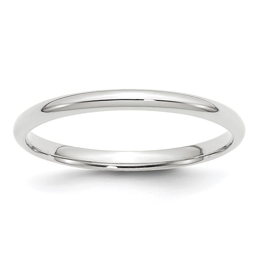 14k White Gold 2mm Lightweight Comfort Fit Wedding Band Size 6.5