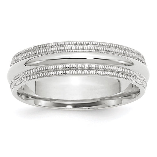 14k White Gold 6mm Double Milgrain Comfort Fit Wedding Band Size 11.5
