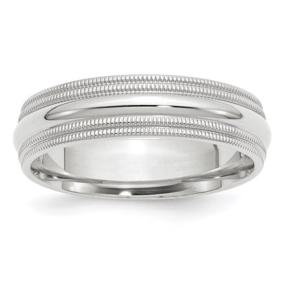 14k White Gold 6mm Double Milgrain Comfort Fit Wedding Band Size 7.5