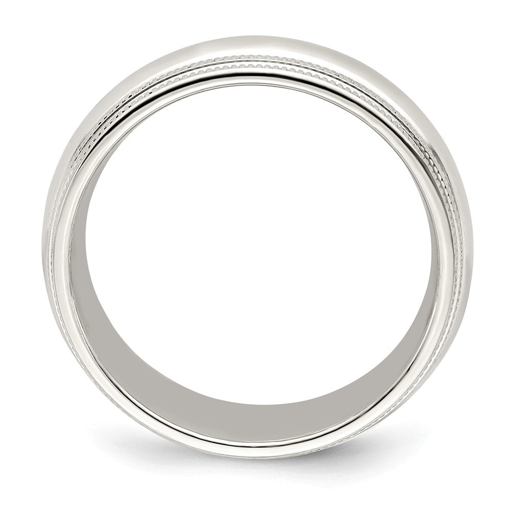 14k White Gold 7mm Double Milgrain Comfort Fit Wedding Band Size 8