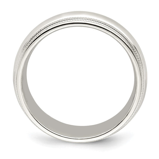 14k White Gold 7mm Double Milgrain Comfort Fit Wedding Band Size 8
