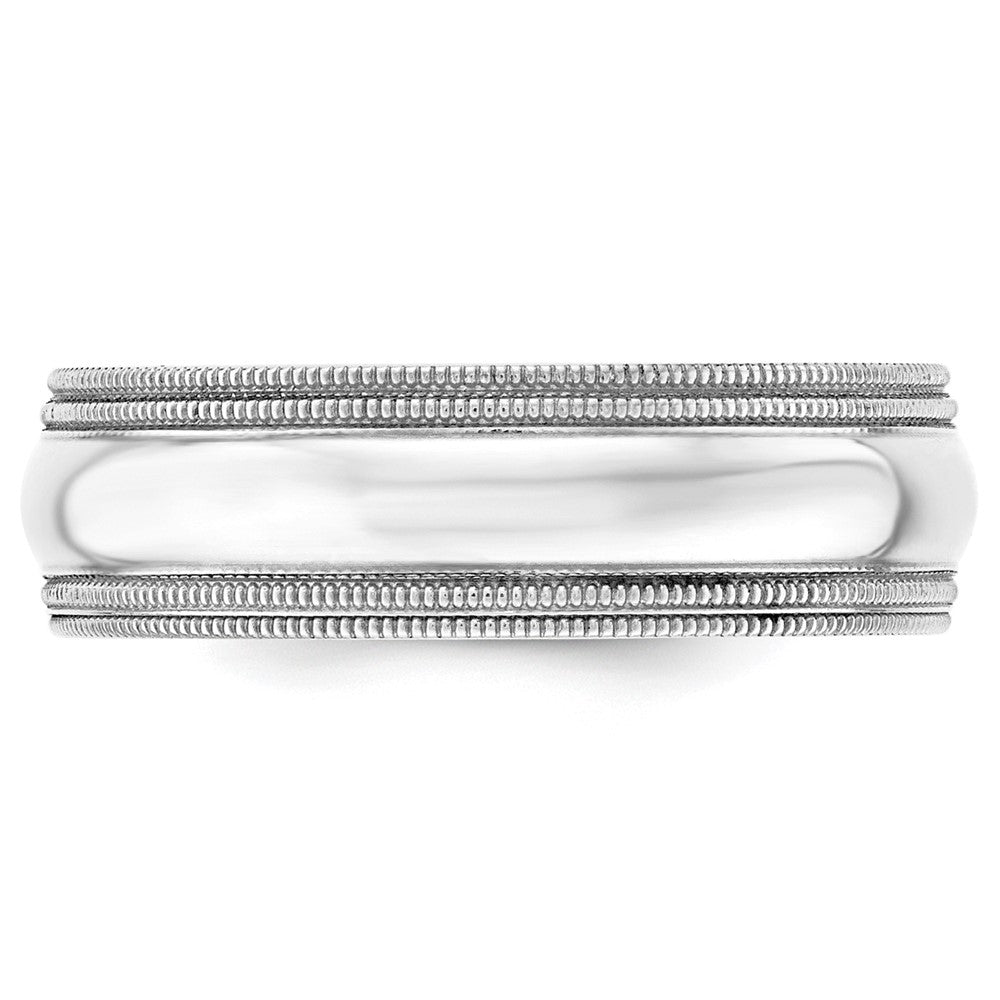 14k White Gold 7mm Double Milgrain Comfort Fit Wedding Band Size 8