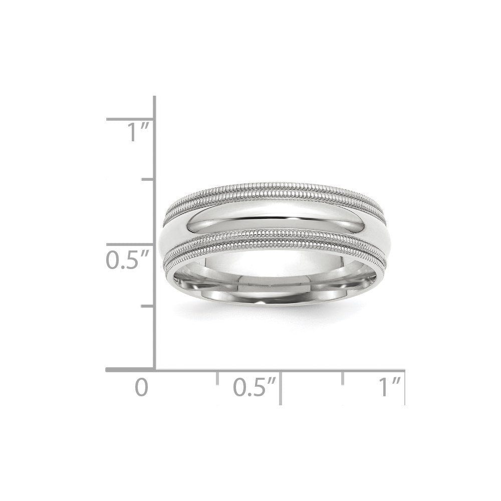 14k White Gold 7mm Double Milgrain Comfort Fit Wedding Band Size 9.5