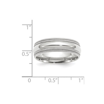 10k White Gold 7mm Double Milgrain Comfort Fit Wedding Band Size 6
