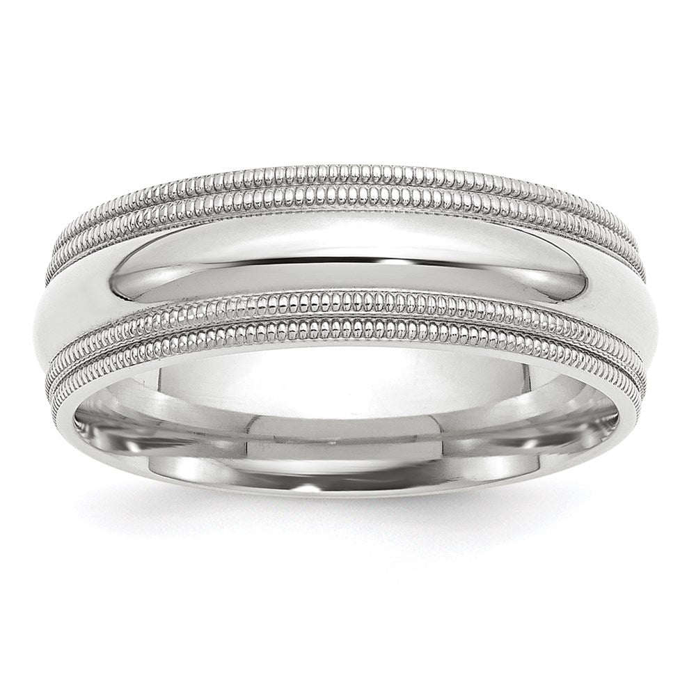 14k White Gold 7mm Double Milgrain Comfort Fit Wedding Band Size 9.5