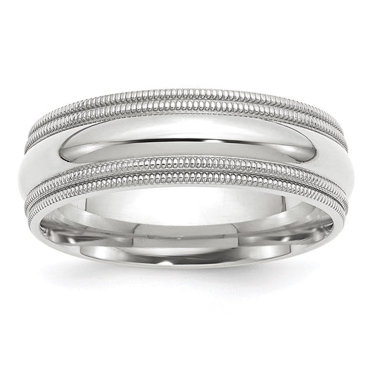14k White Gold 7mm Double Milgrain Comfort Fit Wedding Band Size 9.5