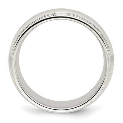 14k White Gold 8mm Double Milgrain Comfort Fit Wedding Band Size 4