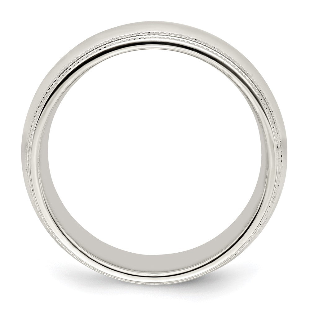 14k White Gold 8mm Double Milgrain Comfort Fit Wedding Band Size 6