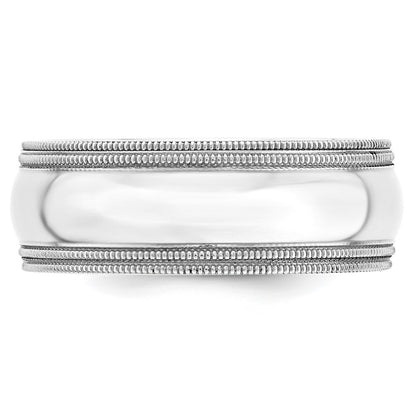 14k White Gold 8mm Double Milgrain Comfort Fit Wedding Band Size 7.5