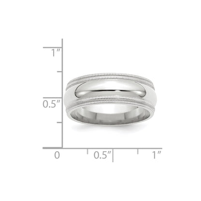 14k White Gold 8mm Double Milgrain Comfort Fit Wedding Band Size 6