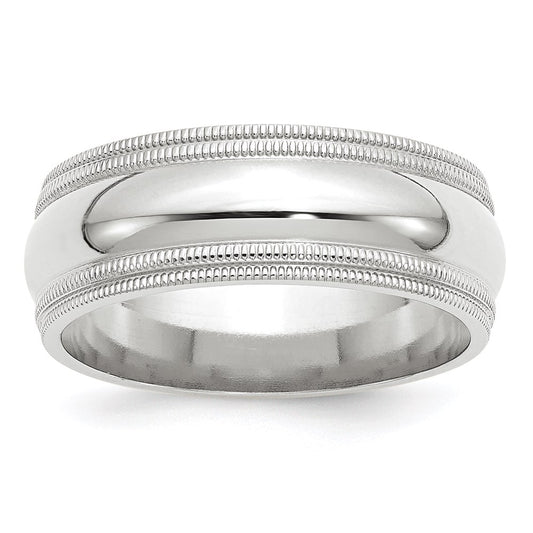 14k White Gold 8mm Double Milgrain Comfort Fit Wedding Band Size 8