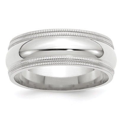 14k White Gold 8mm Double Milgrain Comfort Fit Wedding Band Size 7.5