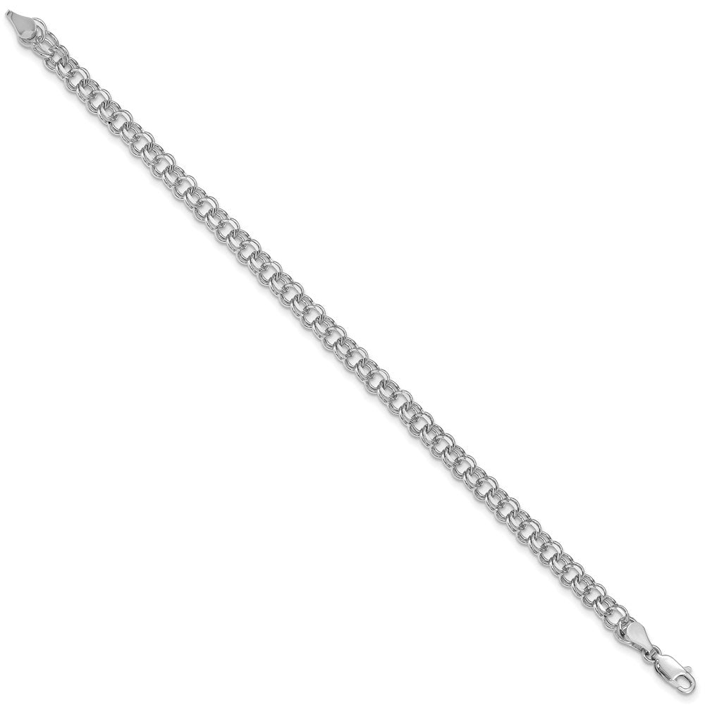 14k White Gold 5mm Solid Double Link 7 inch Charm Bracelet