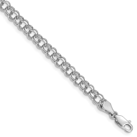14k White Gold 5mm Solid Double Link 7 inch Charm Bracelet