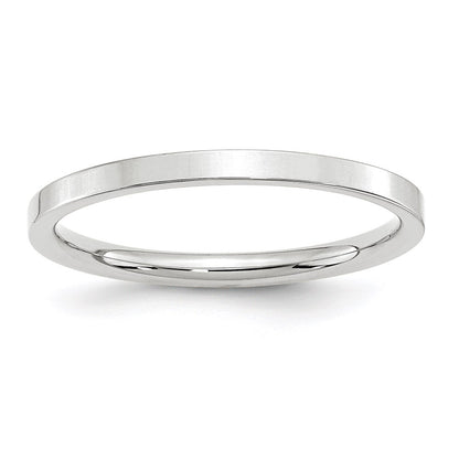 14k White Gold 2mm Standard Weight Flat Comfort Fit Wedding Band Size 4.5