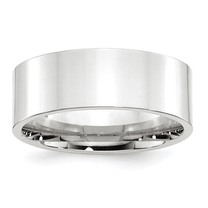 14k White Gold 8mm Standard Weight Flat Comfort Fit Wedding Band Size 8.5