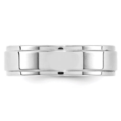 14k White Gold 6mm Flat with Step Edge Wedding Band Size 11.5