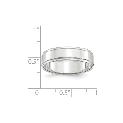 10k White Gold 6mm Flat with Step Edge Wedding Band Size 9