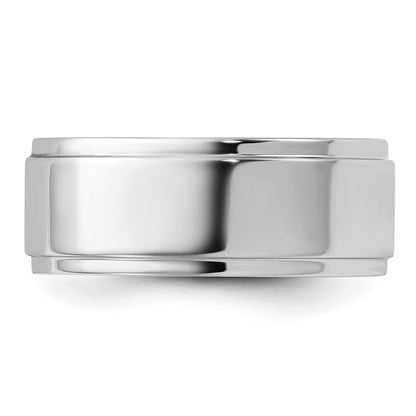 10k White Gold 8mm Flat with Step Edge Wedding Band Size 8.5