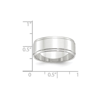 10k White Gold 8mm Flat with Step Edge Wedding Band Size 9