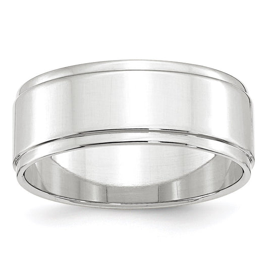 14k White Gold 8mm Flat with Step Edge Wedding Band Size 9