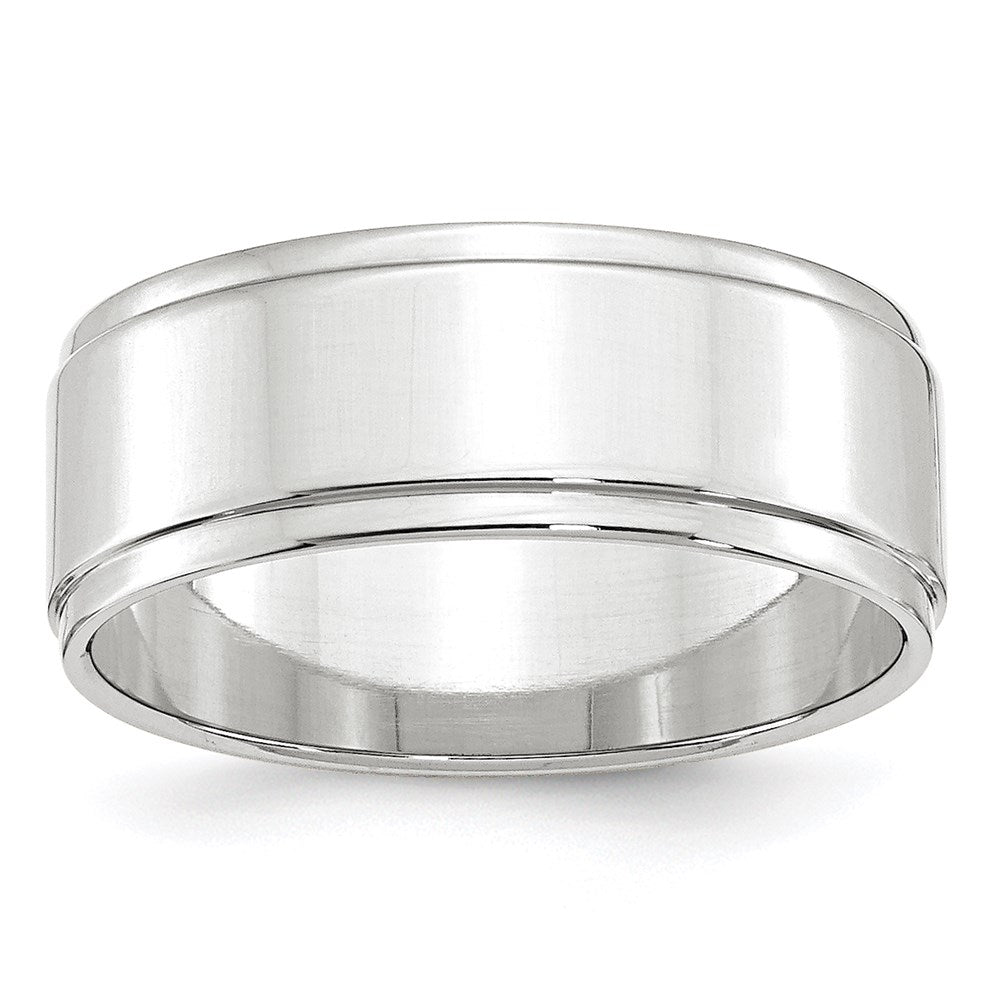 14k White Gold 8mm Flat with Step Edge Wedding Band Size 11