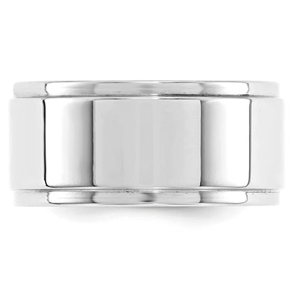 14k White Gold 10mm Flat with Step Edge Wedding Band Size 8.5