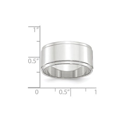 14k White Gold 10mm Flat with Step Edge Wedding Band Size 14