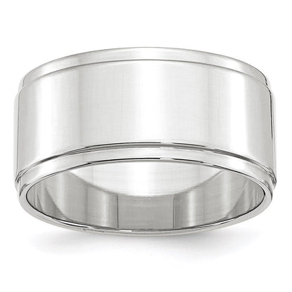 14k White Gold 10mm Flat with Step Edge Wedding Band Size 8.5
