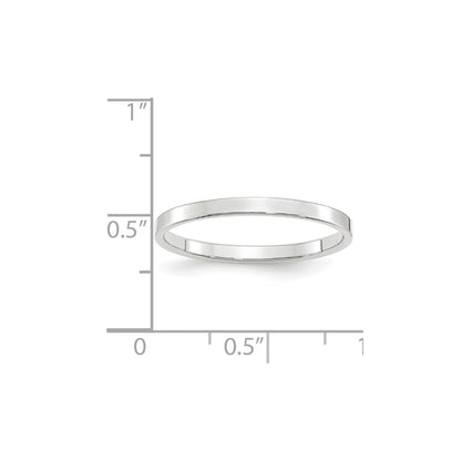 14k White Gold 2mm Lightweight Flat Wedding Band Size 9.5