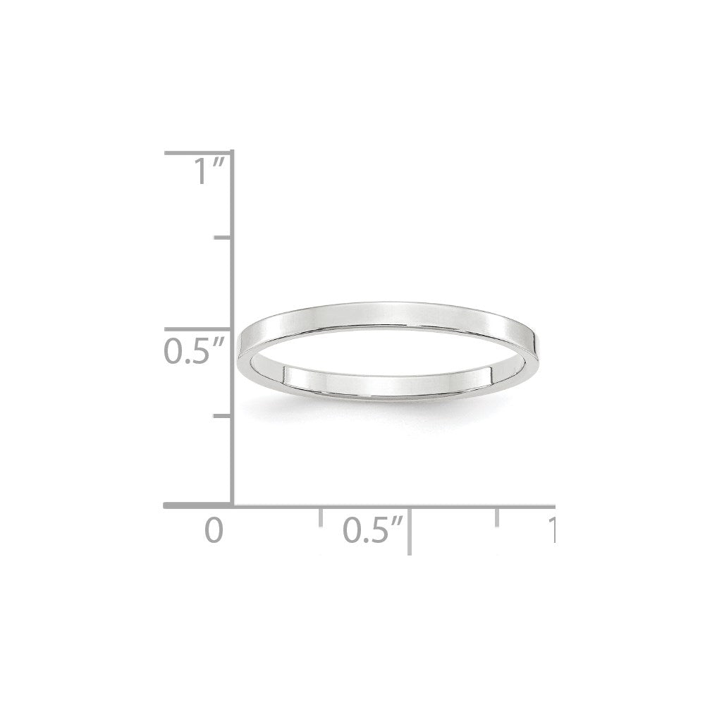14k White Gold 2mm Lightweight Flat Wedding Band Size 9