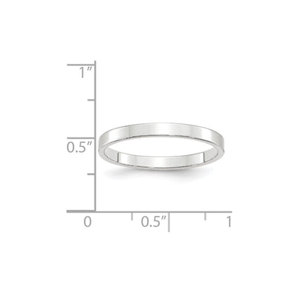 14k White Gold 2.5mm Lightweight Flat Wedding Band Size 11.5